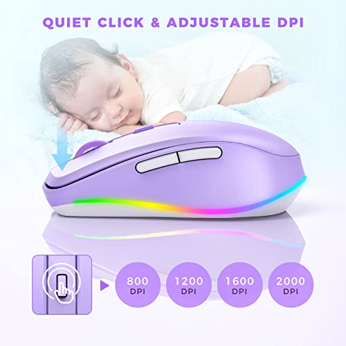 PEIOUS Wireless Mouse Jiggler - LED Wireless Mice with Build-in Mouse Mover, Rechargeable Moving Mouse for Laptop with Undetectable Random Movement Keeps Computers Awake - Purple | Rechargeable, Silent Clicks, Adjustable DPI and Random Movement Keep Compu