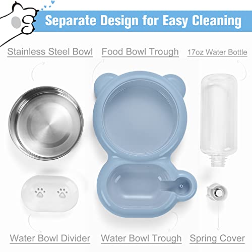 Dog Bowls, Cat Food and Water Bowl Set with Water Dispenser and Stainless Steel Bowl for Cats and Small Dogs - Light Blue - color: Light Blue