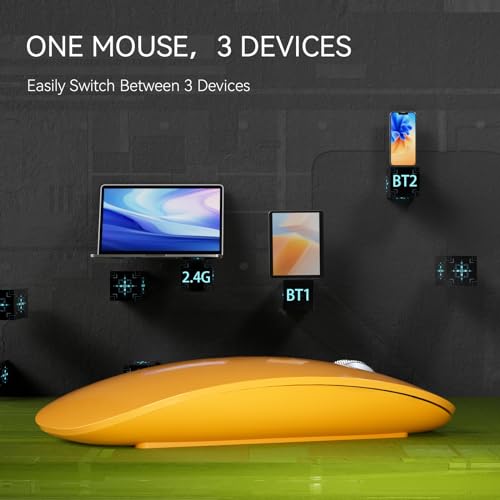 TENMOS M18 Bluetooth Mouse, USB C Rechargeable Wireless Mouse,Silent-Orange | Tri-Mode BT5.1/5.0+2.4G, Quiet Click, Portable, Battery Level Visible, USB Receiver,Type C Adapter, for Laptop/MacBook/iPad - color: orange
