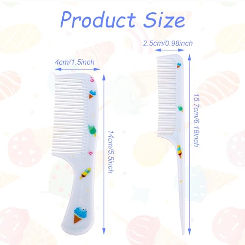 2pcs Baby Hair Comb Set, Blue Ice Cream Mini Fine Tooth & Rat Tail Comb | Cute, Tiny, Small, Plastic, Parting Combs for Toddler Women Girls Kids All Hair Types, Hairbrush Tools Accessories - style: Ice Cream