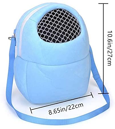 Litewoo Sugar Glider Carrier Travel Bag, Breathable Portable Pouch (Blue) | 8.7x10.6in, adjustable shoulder strap, cross-body carry, warm plush, breathable mesh top, for small animal/hamster/guinea pig - color: blue