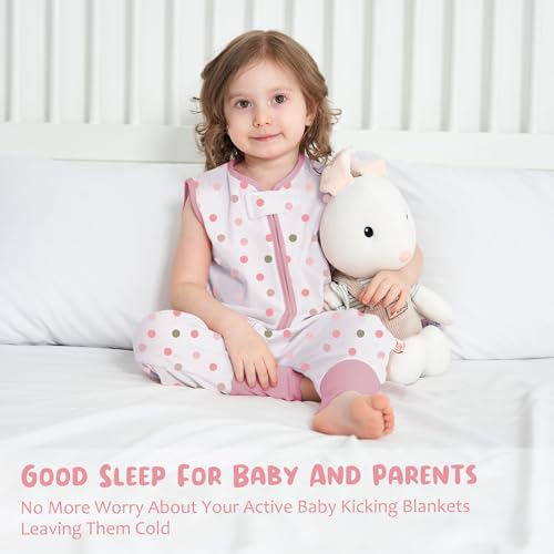 Miracle Baby Sleep Sack with Feet, 0.5 TOG 100% Cotton Wearable Blanket with Legs, Sleeveless Sleeping Bag for Babies(2 Pack) - color: Pink + Dots, size: L (2-4T)