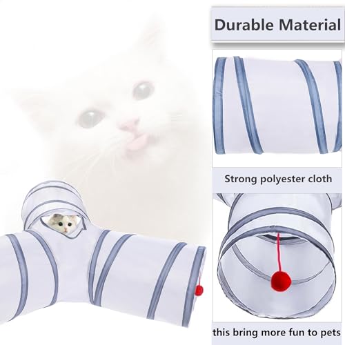 Cat Tunnel Tube Toys, 3 Ways Tunnels for Indoor Cats with Play Ball | Collapsible Pet Tube with Interactive Peephole Interactive Toy for Rabbits, Kittens, Ferrets, Puppy(White Gray) - color: 3 Way White Gray