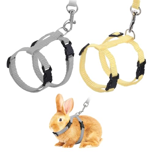 Rabbit Harness and Leash, Escape Proof Bunny Cat Leash Small Animal Harness Soft Adjustable Buckle(2Pcs, Beige/Gray) for Bunny Kitten Cats Puppies Walking Hiking Training - color: Beige/Gray