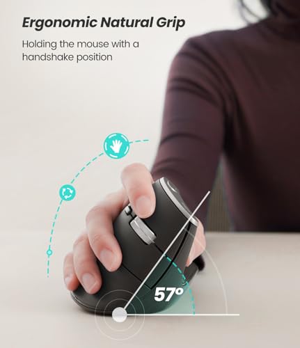 Nulea M510 Vertical Mouse Wireless, Ergonomic Mouse for Comfy Tracking, 3 Adjustable DPI (800-1200-1600), 2.4G Wireless Vertical Mouse with 6 Buttons, Compatible with Windows, Mac OS, Laptop, PC, Grey - color: Grey