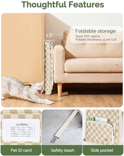 Homespon 34.5L Soft-Sided Cat Dog Carrier, Airline Approved Pet Bag | Collapsible Travel Bag with Removable Bed for Small Dogs & Cats - color: Khaki Checkboard
