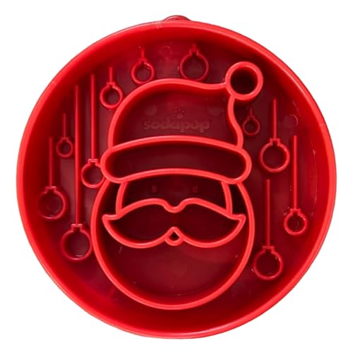 SodaPup Santa Enrichment Bowl – Durable Slow Feeder Bowl Made in USA from Non-Toxic, Pet-Safe, Food Safe Material for Mental Stimulation, Slowing Down Eating, Healthy Digestion, & More - color: Red Santa eBowl