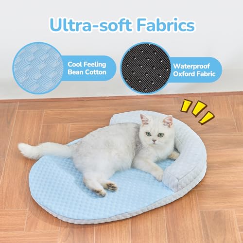 Summer Cat Cooling Mat Cooling Mat for Cats with U-Pillow | Cooling Soft and Comfortable Washable Removable Non-Slip Bottom - color: Blue against Grey