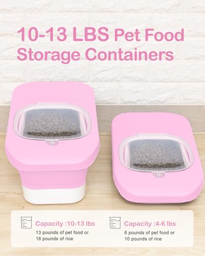 10-13 Lbs Airtight Dog Food Storage Container,Collapsible Pet Food Storage | Dog Food Container with Double Airtight Seal,Cat Food Container Dry Food Fresh,Space Saving,Pest/Mouse-proof,Scoop,Pink - color: Pink/10-13 Lbs