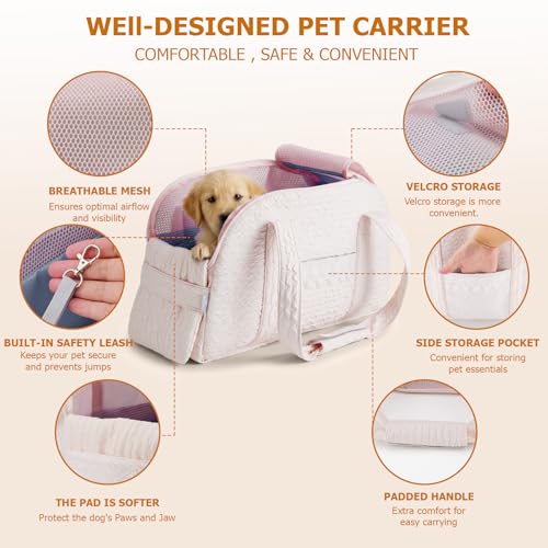 Dog Carrier Tote Bag, Foldable Soft Sided Breathable Mesh Lightweight Travel Handbag with Padded Handles, Lace Decor Portable Pet Purse for Small Puppy Kitten Cat Up to 15 Lbs (Pink) - color: Pink