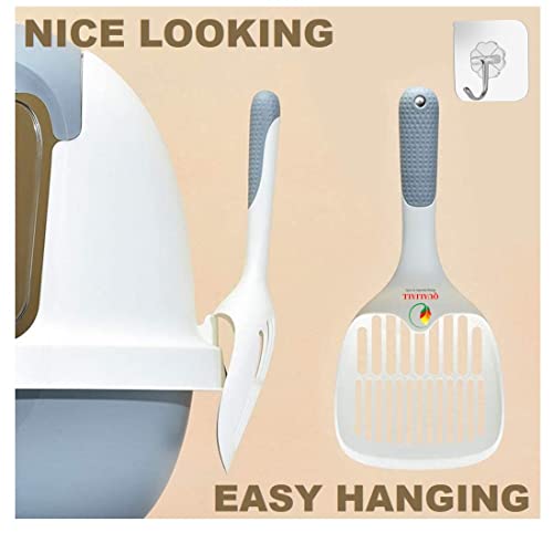 QUALIALL Cat Kitty Litter Box Poop Pooper Scoop Scooper for Cat Litter Box with Holder Large Light Fast Comfortable Sturdy Durable 1+2+1pcs White