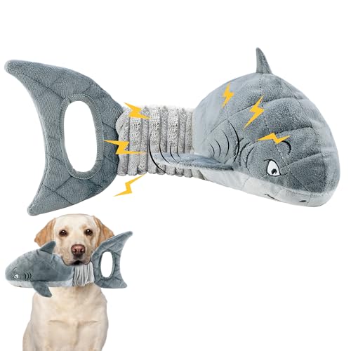 LEGEND SANDY Large Squeaky Dog Toys to Keep Them Busy, Interactive Plush Dog Toy,Crinkle Tug of War Dog Chew Toy for Small, Medium, and Large Dog | Squeaky Pet Toys, Dog Chew Toys to Keep Them Busy - color: Grey Shark