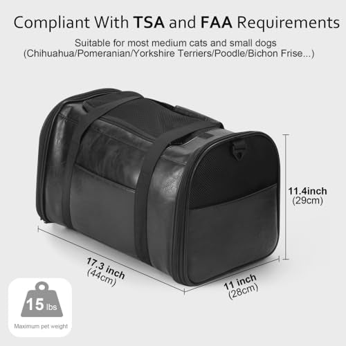 Fashion Dog Carrier Pet Carrier Airline Approved Cat Carrier for Small Dogs Cats Under 15 Lbs, Vegan Leather Collapsible Soft Sided Travel Puppy Carrier - color: Classic Jet Black