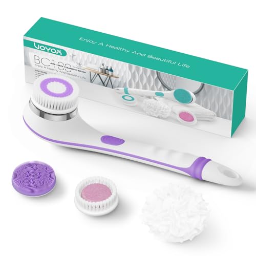 VOYOR Electric Body Brush for Showering, Back Scrubber for Shower, Purple | Rechargeable Exfoliating Bath Brush Powered Shower Brush Non-Slip Long Handle Deep Cleansing, Massaging Brush Women Men BC100 - color: Purple