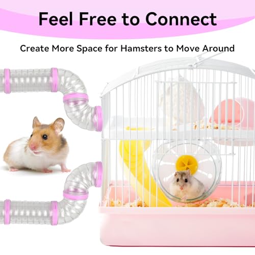 Plastic Hamster Tunnel, 8 Pack Hamster Tube Set DIY Assembled Sports Training Ferret Tube External Accessories Fun Small Animal Hiding Pipe Toy Syrian Dwarf Rat (Pink)