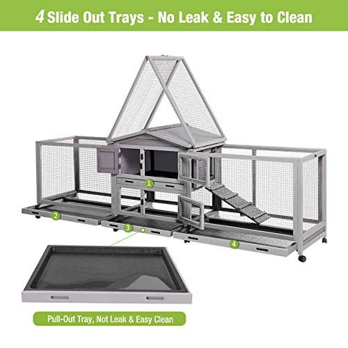GUTINNEEN Bunny Cage and Outdoor Rabbit Hutch with Casters Waterproof Roof, Rabbit Cage on Wheels with Chew-Proof Ramp