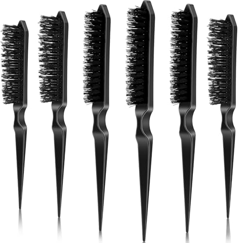 Yaomiao 6 Pack Teasing Brushes 3 Row Combs,Black | Nylon Bristle Tool for Women Styling, Back Combing Root Lifting Fine Hair Volume, Scalp Massage, Salon Home Use - color: Black