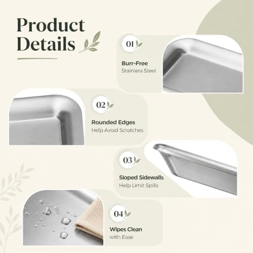 2 Pack Stainless Steel Pet Feeding Trays, 15.7 x 4.9 in Long Rectangular Metal Food Bowls, Wide Shallow Dishes for Cats, Rabbits, Guinea Pigs, Puppies, Small Animals, Multi Pet Homes