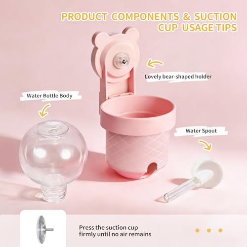 No Drip Hamster Water Bottle with Strong Suction Cup – 3.7oz Leak Proof Small Animal Water Bottle for Glass Tank & Acrylic Cage, Ideal for for Hamster, Sugar Glider, Guinea Pig Gerbil, Rat(Pink) - color: pink