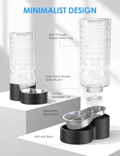 Heouvo 2.5 Gallon Automatic Dog Water Dispenser (9.5L-Black) | Wide Mouth, Easy Clean/ Removable Stainless Steel Bowl/ Gravity Refilling, Large Capacity for Cats and Dogs, Multi-Pet Homes - size: 9.5L