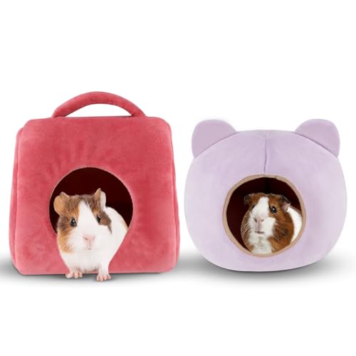 YUEPET Guinea Pig Bed 2 Pack, Washable Guinea Pig Cage Accessories Small Animal Bed Hideout for Guinea Pigs Chinchillas Hamsters Hedgehogs (Handbag and Bear) | Guinea Pig Hideout, Guinea Pig House, Soft Plush Fabric, Washable Beds, Anti-Slip Bottom, Handb