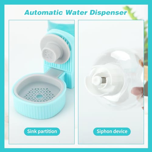 YUEPET Rabbit Water Dispenser & Food Dispenser Set, Automatic Rabbit Feeder | Bunny Feeder and Rabbit Water Bottle, 1.2L Feeder, 0.52L Waterer, Cage-Mount Design for Guinea Pig Chinchilla Ferret Cat - color: Blue