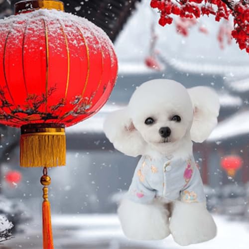 Dog Chinese New Year Clothes Cat Tang Costume Outfit,Tassels Dog Cheongsam Tang Suit,Winter Fleece Pet Jacket Clothes (Blue Four Legs, S(Bust14.1inch|Weight 4-6LBS)) - color: Blue Four Legs, size: S(Bust14.1inch|Weight 4-6LBS)