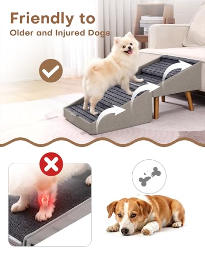 Dog Ramp for Bed & Couch, Dog Stairs 21.06 inches High for Large/Medium/Small Doggie,Split Ottoman Foldable 2 in 1 Wooden Pet Steps for Older and Injured Dogs, No-Slip Surface (17.13" H-Hemp Green) - size: 17.13" H-Hemp Green