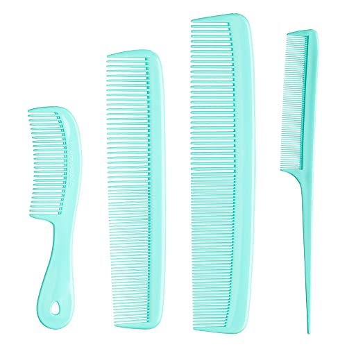 Mars Wellness 4 Piece Professional Green Comb Set for Women, Men -USA MADE | Rat tail, dresser & styling combs for teasing, parting, backcombing & sectioning. Premium grade, barber quality, Green - color: Green, size: 4 Piece Set