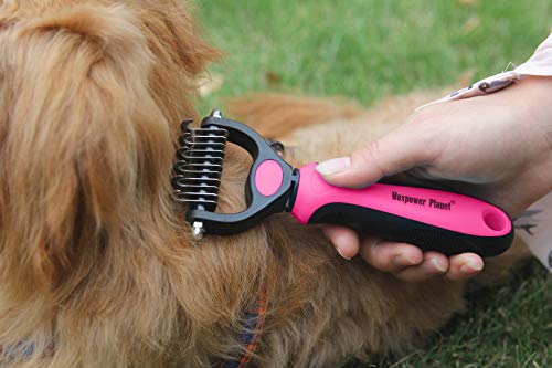 Maxpower Planet Pet Grooming Brush - Double Sided Undercoat Rake for Dogs & Cats, Extra Wide Brush to Reduce Shedding by 95% (Pink, S) | Pink, Double Sided, Removes Mats & Tangles, Thick Fur, Skin-Friendly Rounded Teeth, Non-Slip Handle, Extra Wide - colo