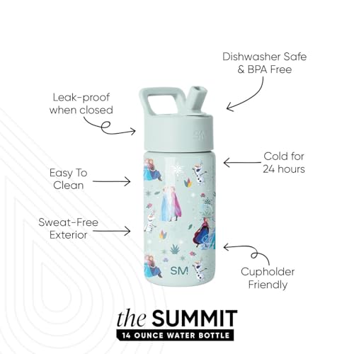 Simple Modern Disney Frozen Kids Water Bottle & Toddler Cup | 14oz | Insulated Stainless Steel Anna and Elsa Toddler Water Bottle, Kids Tumbler with Straw | Spill Proof for School, Girls, Boys - color: Disney-Frozen Swirls, size: 14 Ounces