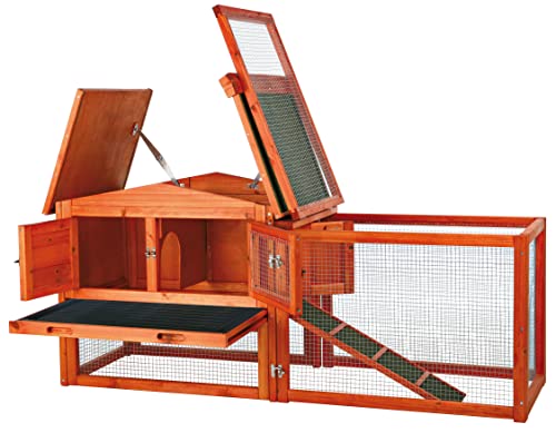 TRIXIE natura Outdoor Rabbit Hutch with Run - Small Elevated Rabbit Cage with Non-Slip Ramp - Small Animal House with Large Playpen, Hinged Roof & Pull-Out Tray - in Natural - style: Extra-Small Rabbit Hutch