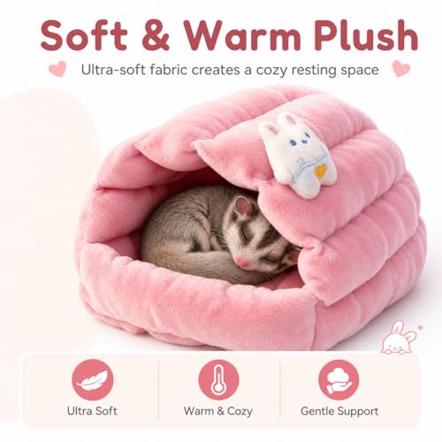 Meow&Woof Small Animal Beds, 2 Pack Hamster Hideout, Washable Guinea Pig House, Cozy Hedgehog Cage Accessories, Hideaway for Sugar Glider, Chinchilla, Rat-Pink - color: Pink