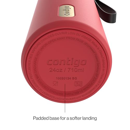 Contigo AutoSeal 24 oz Stainless Steel Vacuum-Insulated Water Bottle with Leakproof Push-Button Spout & Lock, Carry Strap, BPA-Free & Lead-Free, Dishwasher Safe - color: Goji Berry Champagne, size: 24 Ounces