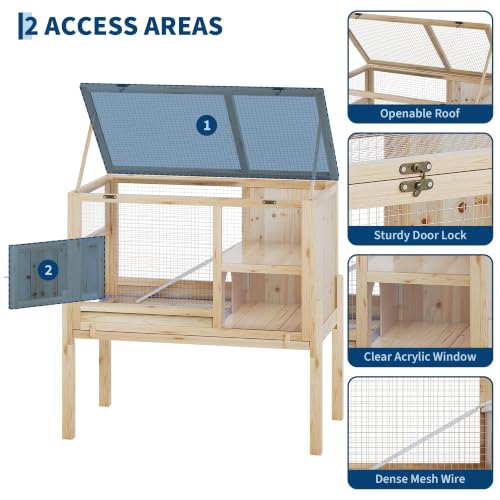 Garvee Wooden Guinea Pig Cage Indoor with Stand, 2-Story Rabbit Hutch | 38" Hamster Hutch w/ Ramp & Hideout, Clear Vision, Leak-Proof Pull-Out Tray, Lockable Door, Bunny Habitat Wood color - color: Wood color