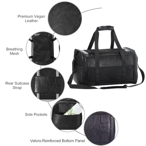 Fashion Dog Carrier Pet Carrier Airline Approved Cat Carrier for Small Dogs Cats Under 15 Lbs, Vegan Leather Collapsible Soft Sided Travel Puppy Carrier - color: Breathable Black