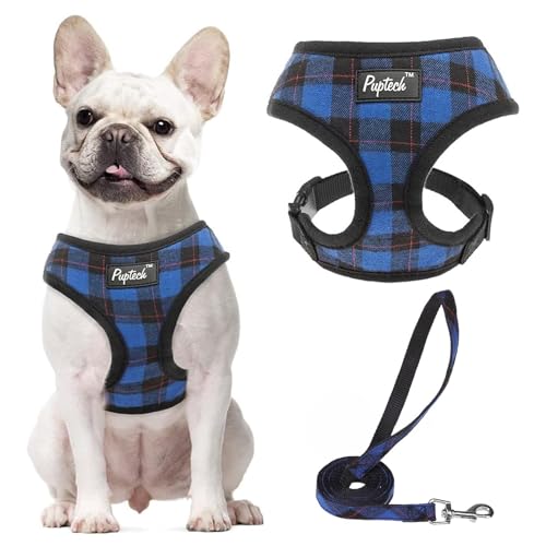 PUPTECK Soft Mesh Dog Harness and Leash Set Pet Puppy Cat Comfort Padded Vest No Pull Harnesses, Navy Blue, S - color: Navy Blue, size: S (NECK: 12", CHEST: 14"-18")