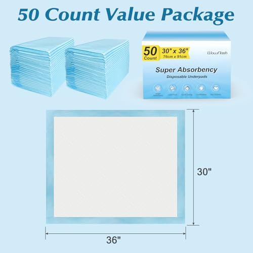 50 Count 30” x 36” Super Absorbency Disposable Underpads | Leakproof Quick Drying, Baby Puppy & Adults Bed Pads Disposable Adults, Dog Pee Pads Extra Large, XXL Incontinence Pads - size: 50 Count 30" x 36"
