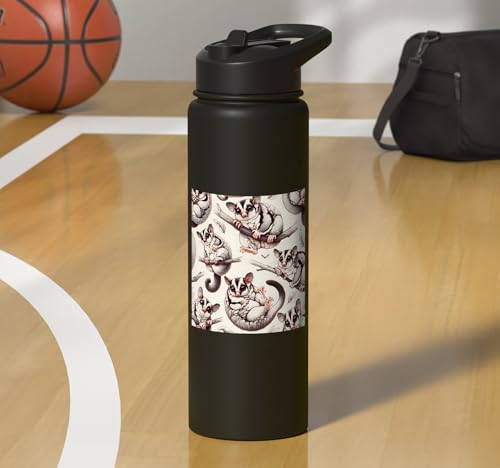 Beautiful Sugar Glider Pattern Aesthetic Sugar Gliders Stainless Steel Insulated Water Bottle - color: Black