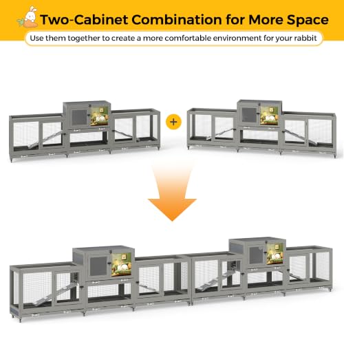 COZIWOW 94.5in Rabbit Hutch, 2-Tier Indoor Bunny Cage with Wheels & Tray | Spacious For Multiple Rabbits. Includes Pull Out Tray & Air Vent For Easy Cleaning. Rolling Wheels For Mobility. - size: 94.5"L x 16.9"W x 32.6"H