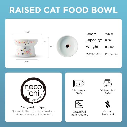 Necoichi Ceramic Elevated Cat Food Bowl (Sakura, Regular Flat) - color: Sakura, size: Regular