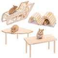 Hamster Platform, 4-Piece Set with Hamster Tunnel, Climbing Toys and Fence | Wooden Hamster Cage Accessories, Climbing Play, Hideout Tunnel, Bendable Fence, for Syrian Dwarf Hamsters, Gerbils and Mice