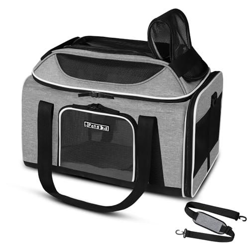 Top-Expandable Small Pet Carrier 18"x11"x11" Airline Approved | for Delta/American/United Airlines, Lockable Safety Zippers and Anti-Scratch Mesh, Soft-Sided, Pets Under 10 Lbs, Grey - color: Grey, size: 18.0"L x 11.0"W x 11.0"H
