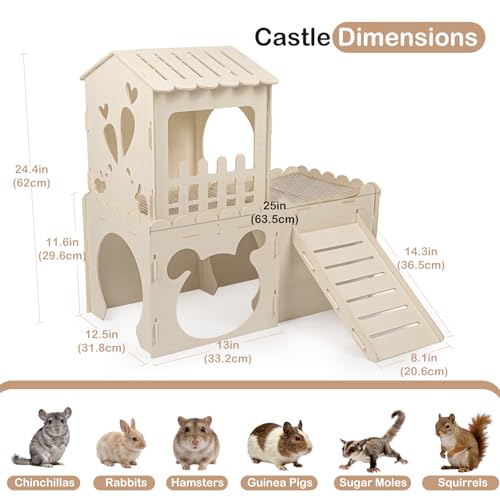 Extra Large Rabbit Castle, Wooden Bunny House & ,Detachable Rabbit Hideaway, Indoor Hamster Castle with Ramp, Small Animal Houses & Habitats for Guinea Pig Chinchilla Ferret(3 House with Sisal Mat) - size: 3 House with 2 Mat