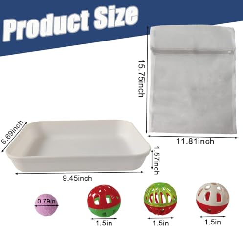 Hedgehog Dig Box Enrichment Cage Accessories, Funny Dig Box Toys, Interactive Foraging Tray with Laundry Bag, 3 Bell Balls & 100 Colorful Pom Poms, for Hedgehogs, Hamsters, Ferrets, Kittens