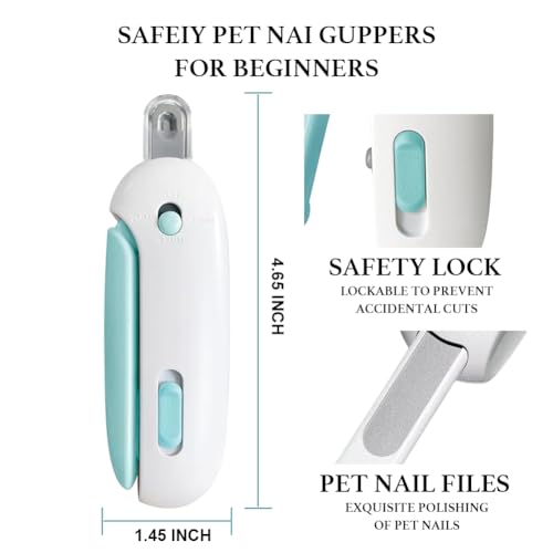Cat Nail Clipper, Cat Nail Trimmer with Adjustable 3-Size Trimming Hole & Hidden Nail File, Anti-Splash Claw Cutter with Debris Catcher for Kittens, Adjustable Aperture Pet Blue Nail Clippers