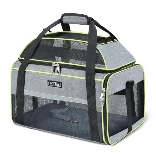 Lekereise Top-Expandable Pet Carrier 18x11x11Inch Delta American United Airline Approved Soft Sided Underseat to 15lbs Travel Carriers for Small Dogs Cats with Locking Safety Zippers Anti-Scratch Mesh - color: Gray