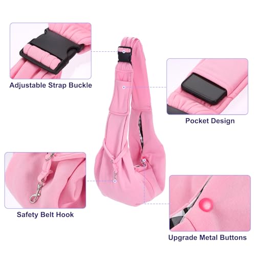 Dog and Cat Sling Carrier Up to 16.5 Lbs, Hand-Free Reversible Pet Sling Carrier with Adjustable Strap and Pocket, (Pink, 1 Pcs) Intended for Hiking/Camping/Traveling - color: Pink