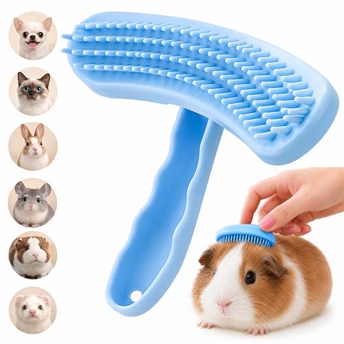 Small Silicone Grooming Brush for Guinea Pigs & Small Pets | Small Pet Fit | Soft Low-Stimulation Brush | Curved Pet Fit | Daily Bonding | Rinse-Clean Head - color: Blue, size: Small