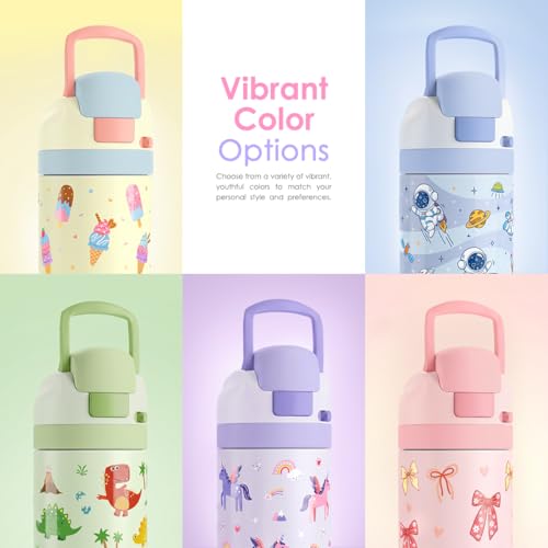 Rainbow Kids Insulated Stainless Steel Water Bottle 16 Oz, Travel Tumbler for School, Sports for Girls, Birthday, Back To School - color: Rainbow